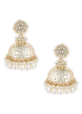 Golden Kundan Work Alloy Earrings - Indian Silk House Agencies