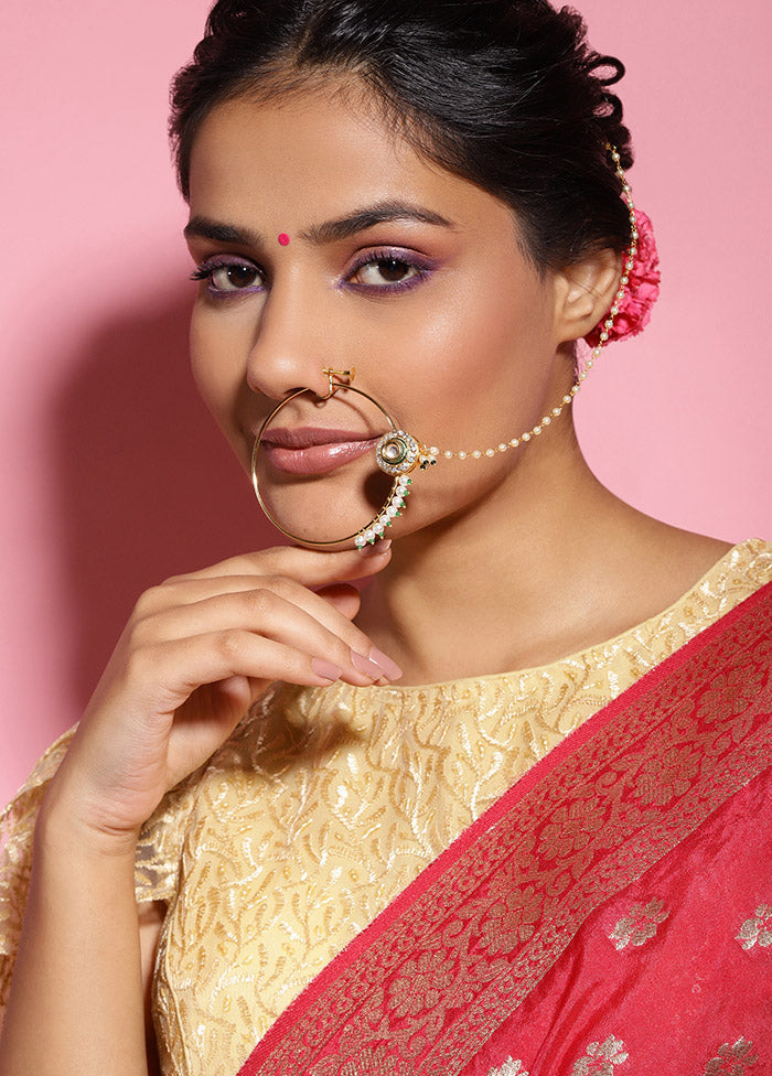 Golden Stone Work Alloy Nose Ring - Indian Silk House Agencies