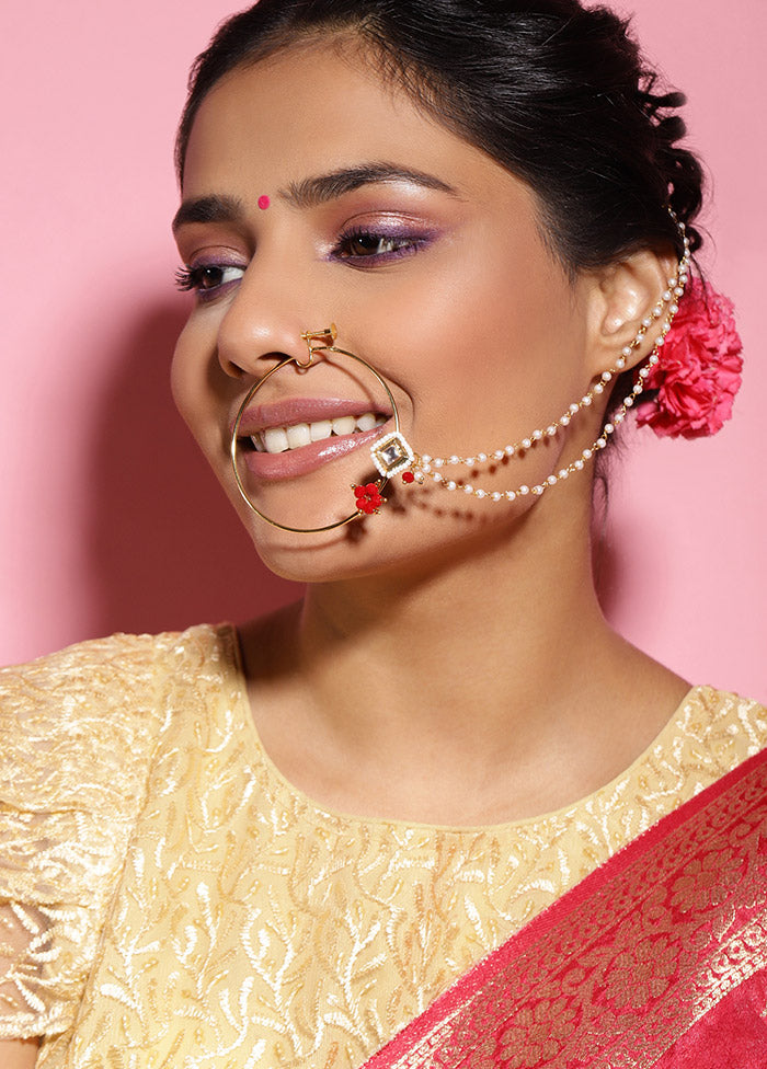 Golden Stone Work Alloy Nose Ring - Indian Silk House Agencies