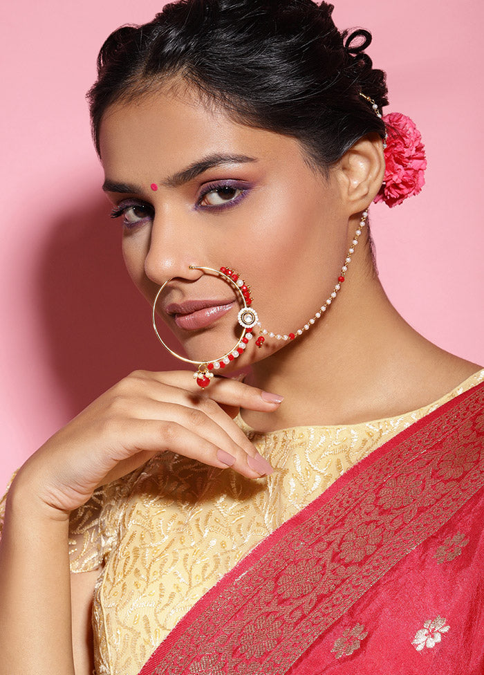 Golden Stone Work Alloy Nose Ring - Indian Silk House Agencies