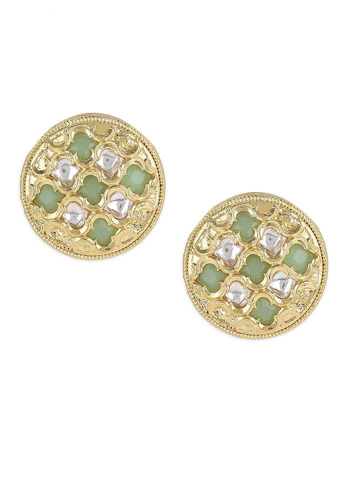 Golden Kundan Work Alloy Earrings - Indian Silk House Agencies