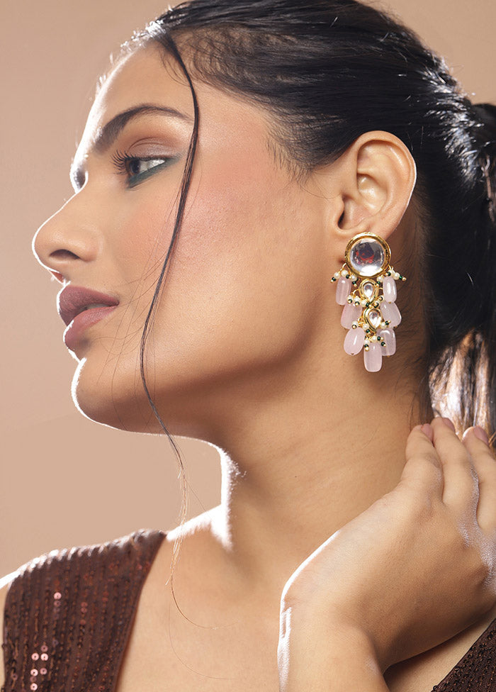 Golden Kundan Work Alloy Earrings - Indian Silk House Agencies