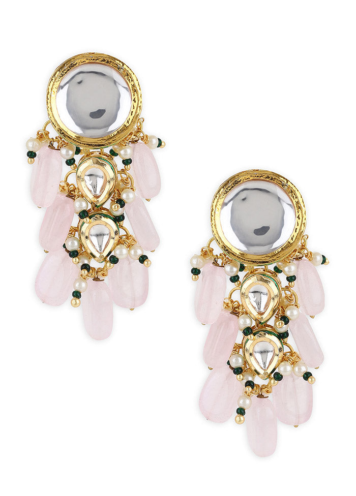 Golden Kundan Work Alloy Earrings - Indian Silk House Agencies