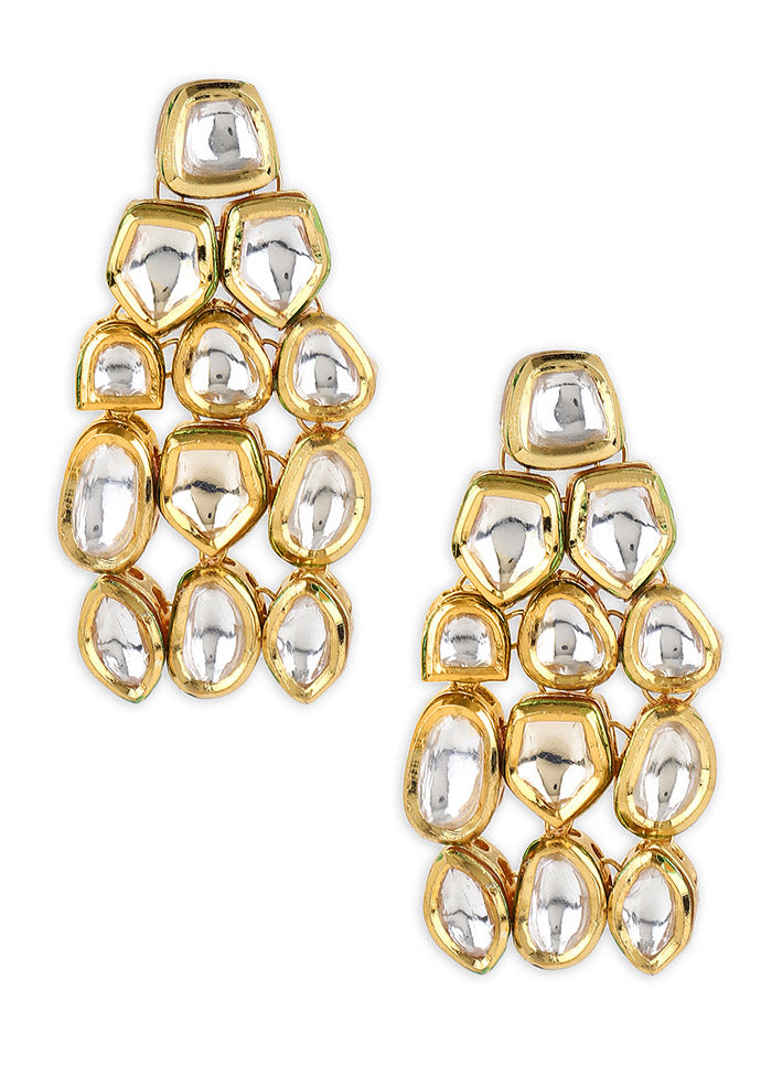 Golden Kundan Work Alloy Earrings - Indian Silk House Agencies