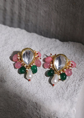 Golden Kundan Work Alloy Earrings - Indian Silk House Agencies