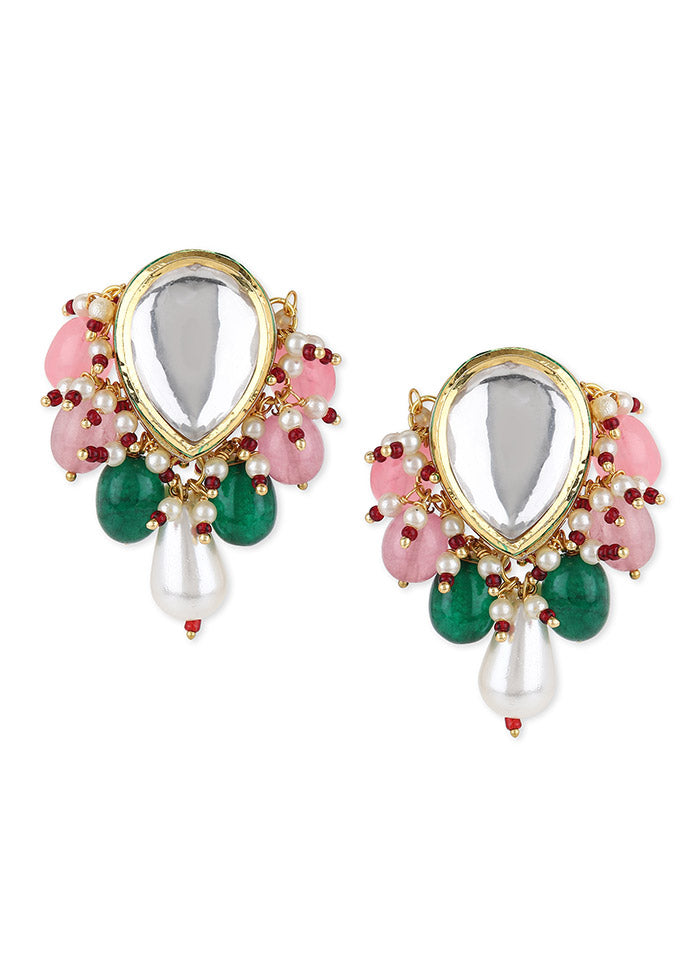 Golden Kundan Work Alloy Earrings - Indian Silk House Agencies