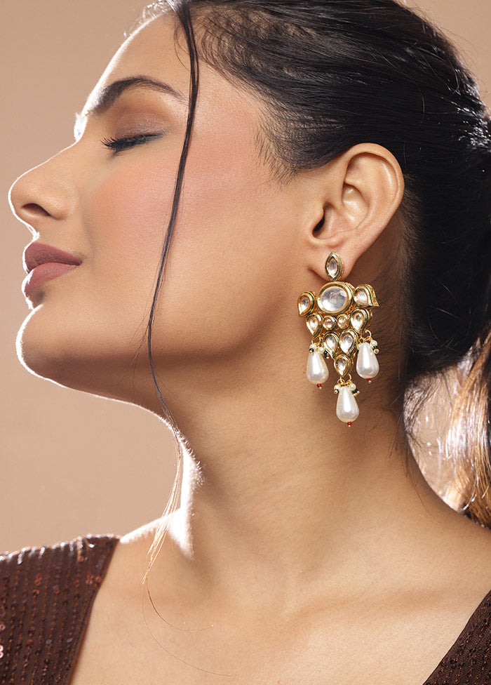 Golden Kundan Work Alloy Earrings - Indian Silk House Agencies