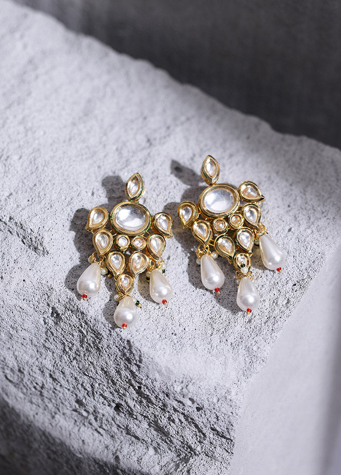 Golden Kundan Work Alloy Earrings - Indian Silk House Agencies