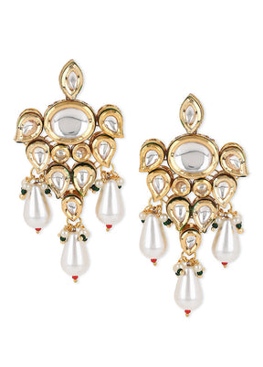 Golden Kundan Work Alloy Earrings - Indian Silk House Agencies