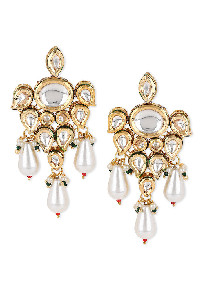 Golden Kundan Work Alloy Earrings - Indian Silk House Agencies