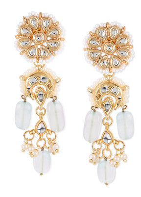 Golden Kundan Work Alloy Earrings - Indian Silk House Agencies