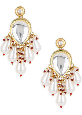 Golden Kundan Work Alloy Earrings - Indian Silk House Agencies