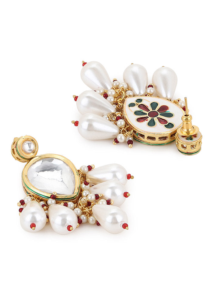 Golden Kundan Work Alloy Earrings - Indian Silk House Agencies