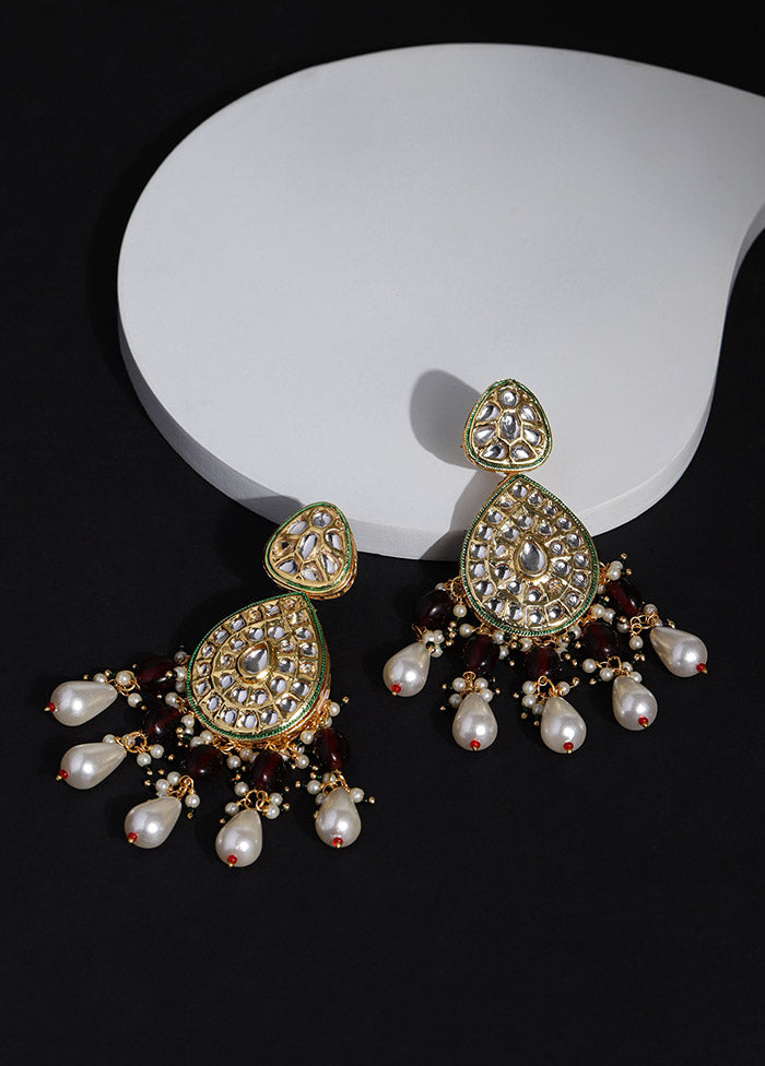 Golden Kundan Work Alloy Earrings - Indian Silk House Agencies