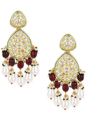 Golden Kundan Work Alloy Earrings - Indian Silk House Agencies