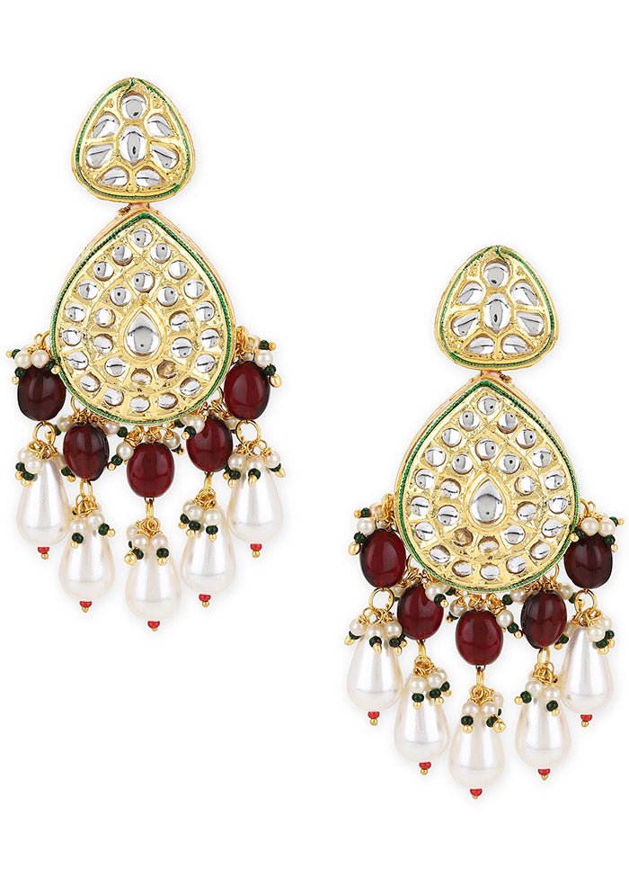 Golden Kundan Work Alloy Earrings - Indian Silk House Agencies