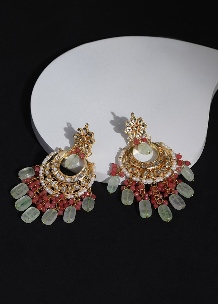 Golden Kundan Work Alloy Earrings - Indian Silk House Agencies