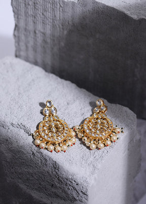 Golden Kundan Work Alloy Earrings - Indian Silk House Agencies