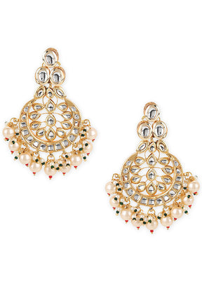 Golden Kundan Work Alloy Earrings - Indian Silk House Agencies