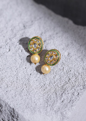 Golden Kundan Work Alloy Earrings - Indian Silk House Agencies