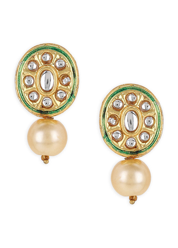 Golden Kundan Work Alloy Earrings - Indian Silk House Agencies