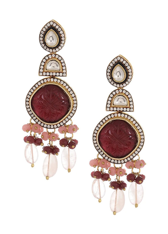 Rose Quartz Gold Tone Kundan Necklace With Earrings Set - Indian Silk House Agencies