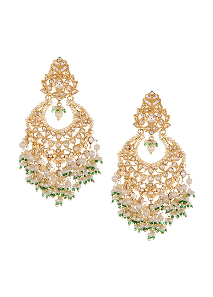 Gold Tone Kundan Earrings With Pearls - Indian Silk House Agencies