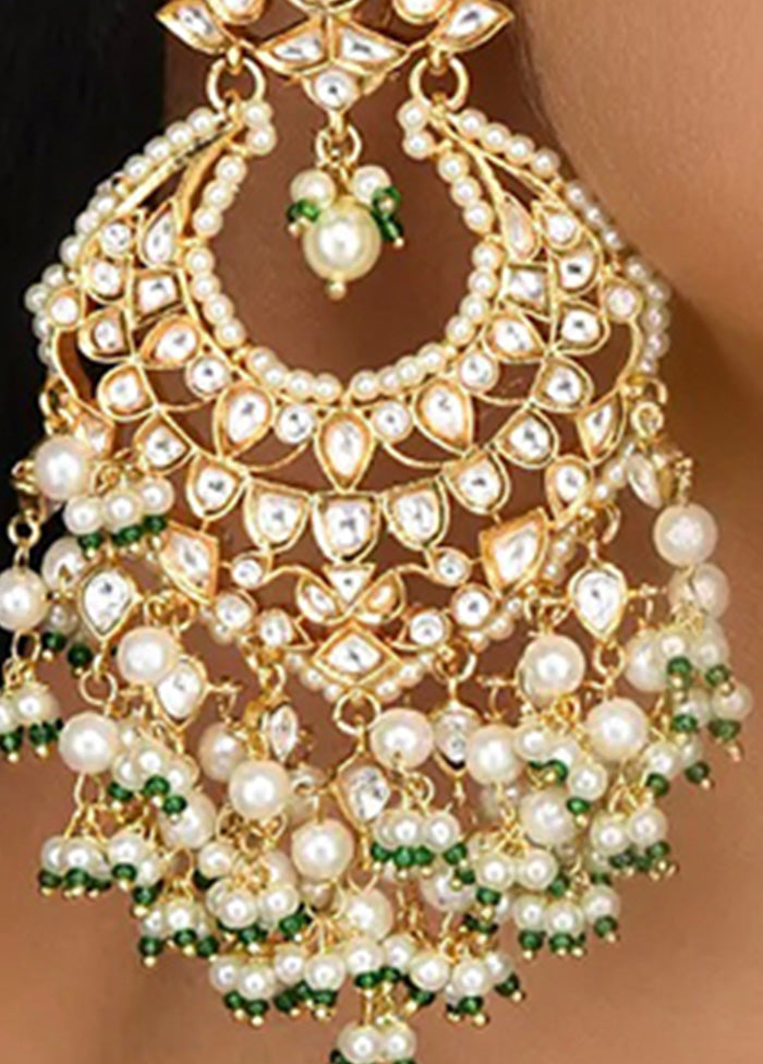 Gold Tone Kundan Earrings With Pearls - Indian Silk House Agencies