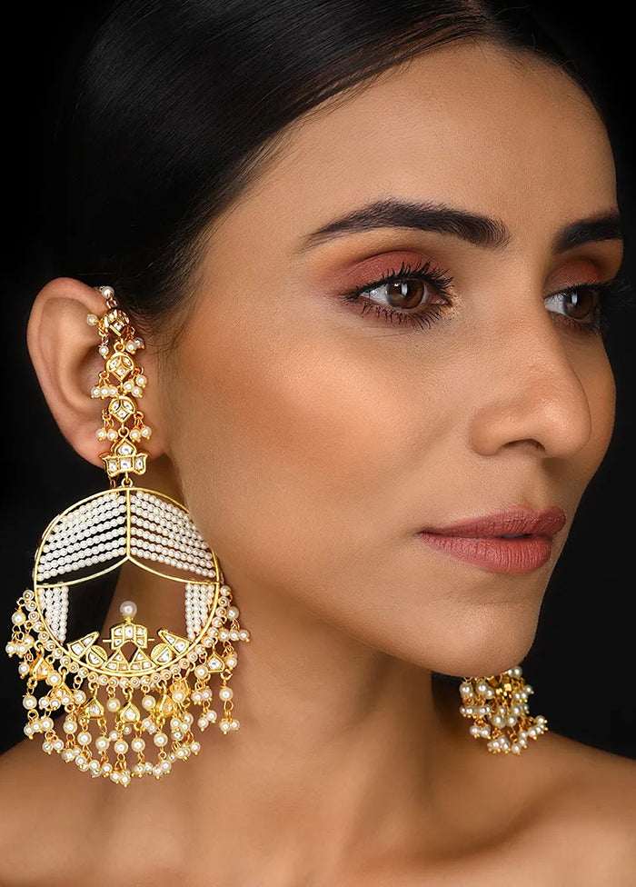 Gold Tone Kundan Earrings With Pearls - Indian Silk House Agencies