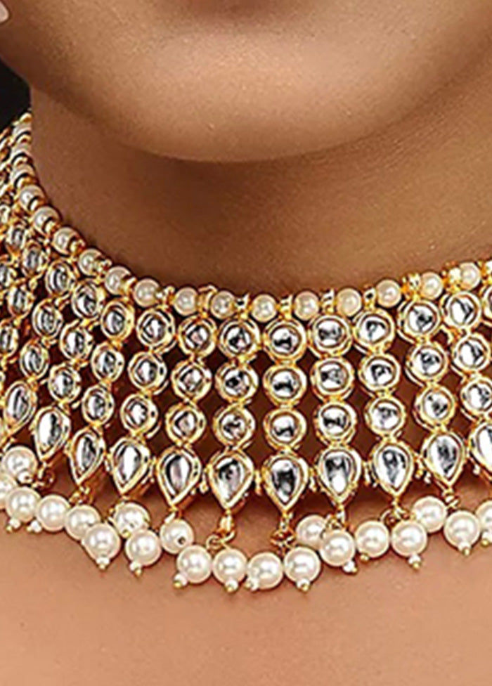 Classic Gold Tone Kundan Inspired Choker Necklace - Indian Silk House Agencies