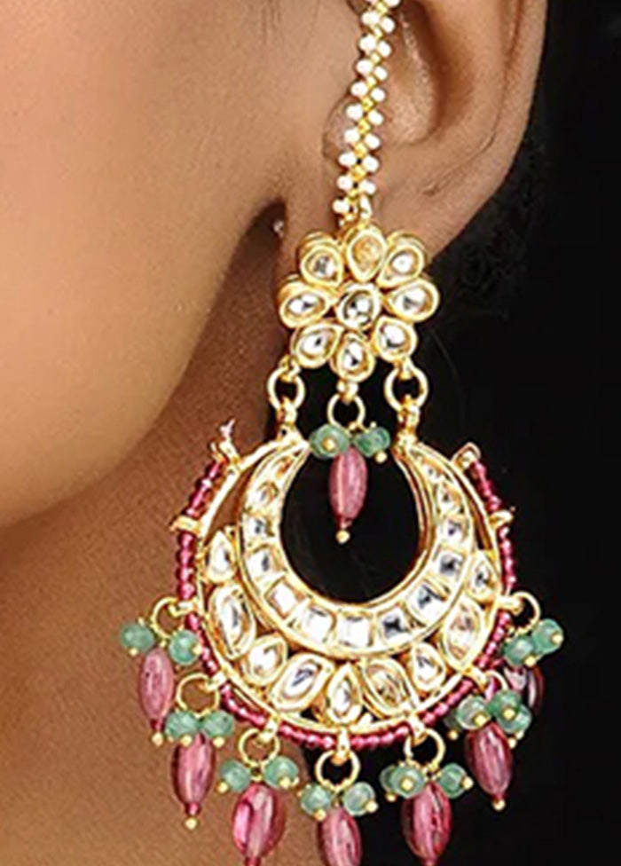 Pink And Green Gold Tone Kundan Inspired Earrings - Indian Silk House Agencies