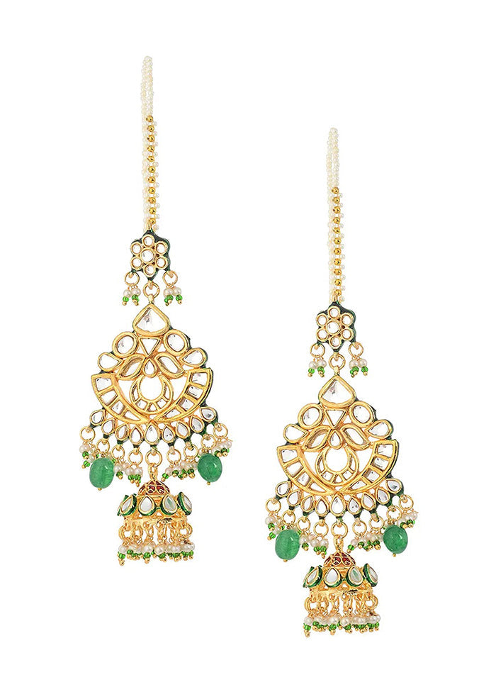 Green Gold Tone Kundan Inspired Earrings - Indian Silk House Agencies