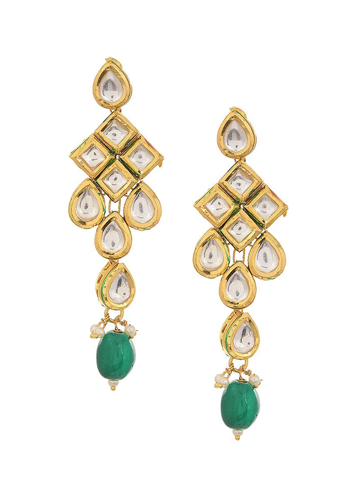 Green Gold Tone Kundan Earrings With Pearls - Indian Silk House Agencies