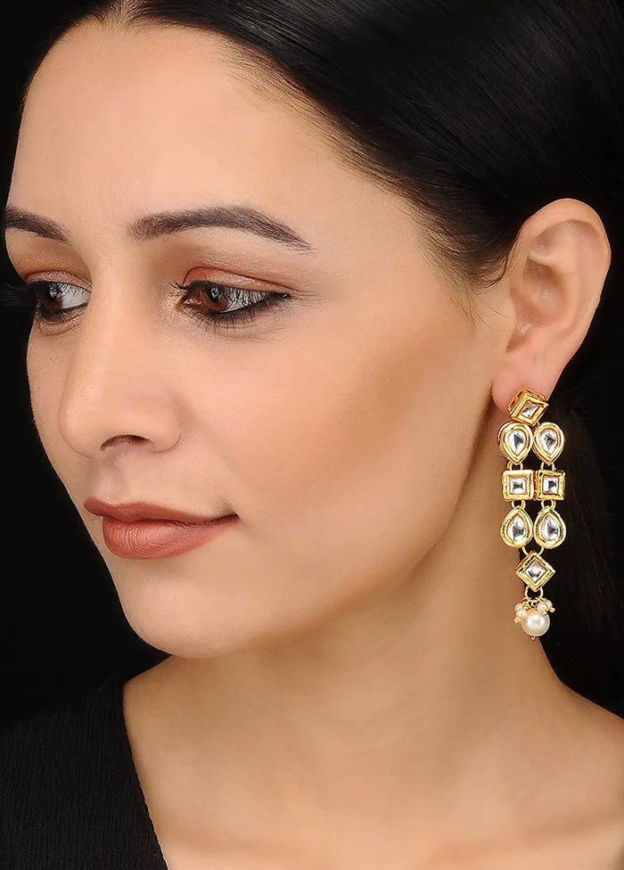 Gold Tone Kundan Earrings With Pearls - Indian Silk House Agencies