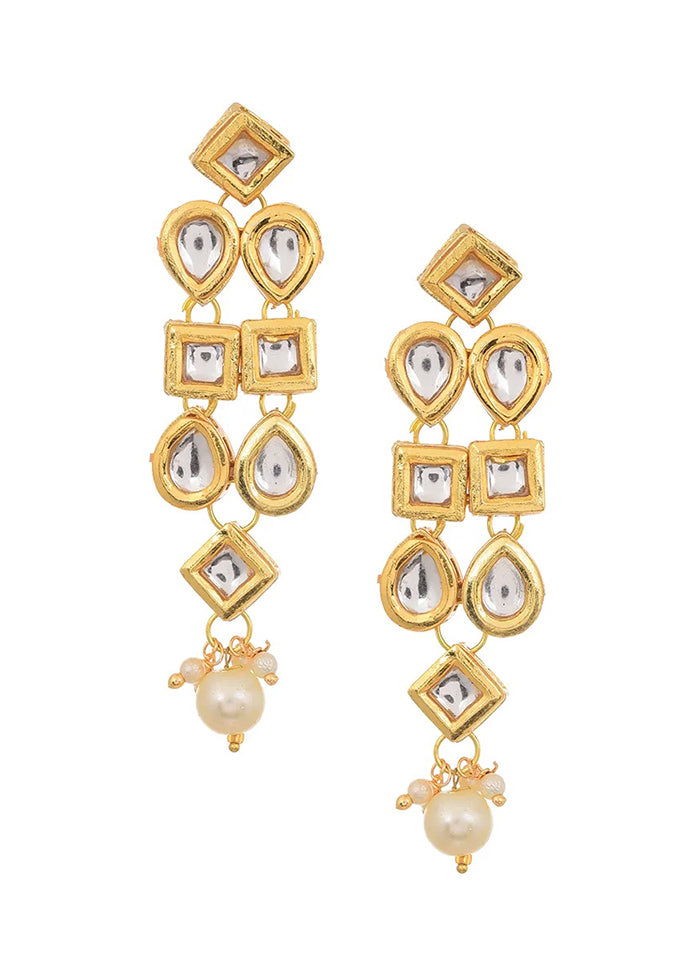 Gold Tone Kundan Earrings With Pearls - Indian Silk House Agencies