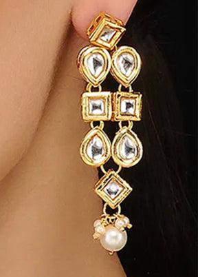 Gold Tone Kundan Earrings With Pearls - Indian Silk House Agencies