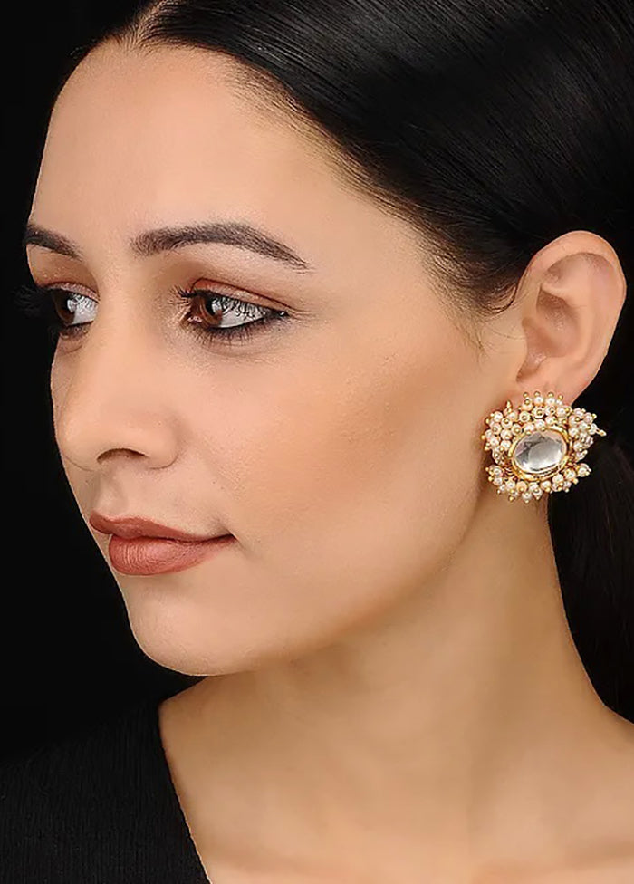 Gold Tone Kundan Earrings With Pearls - Indian Silk House Agencies