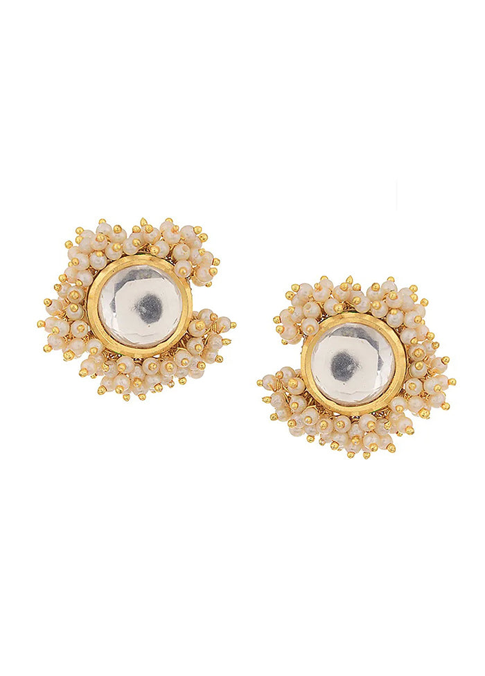 Gold Tone Kundan Earrings With Pearls - Indian Silk House Agencies