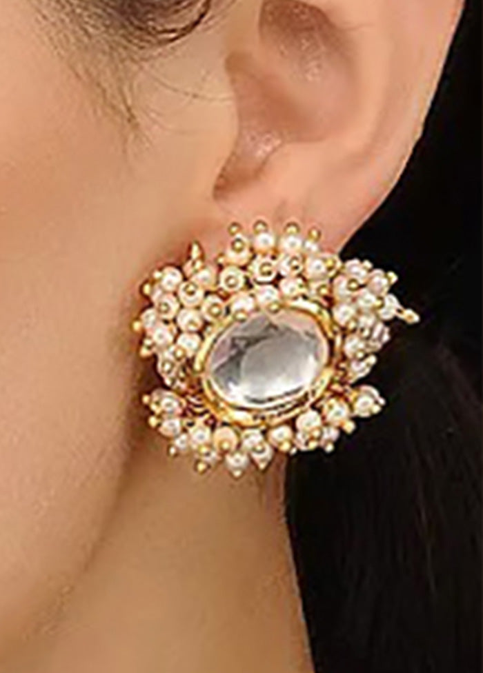 Gold Tone Kundan Earrings With Pearls - Indian Silk House Agencies