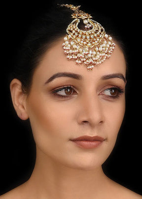 Red Gold Tone Kundan Mangtika With Pearls - Indian Silk House Agencies