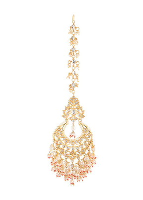 Red Gold Tone Kundan Mangtika With Pearls - Indian Silk House Agencies