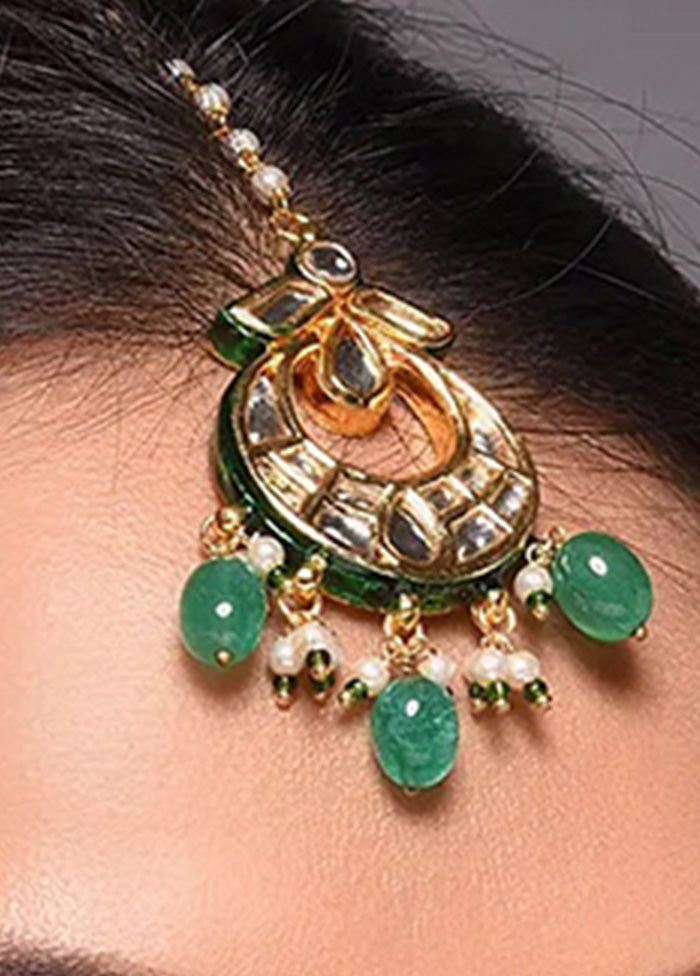 Green Gold Tone Kundan Mangtika With Pearls - Indian Silk House Agencies