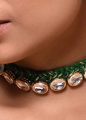 Green Gold Tone Kundan Necklace - Indian Silk House Agencies