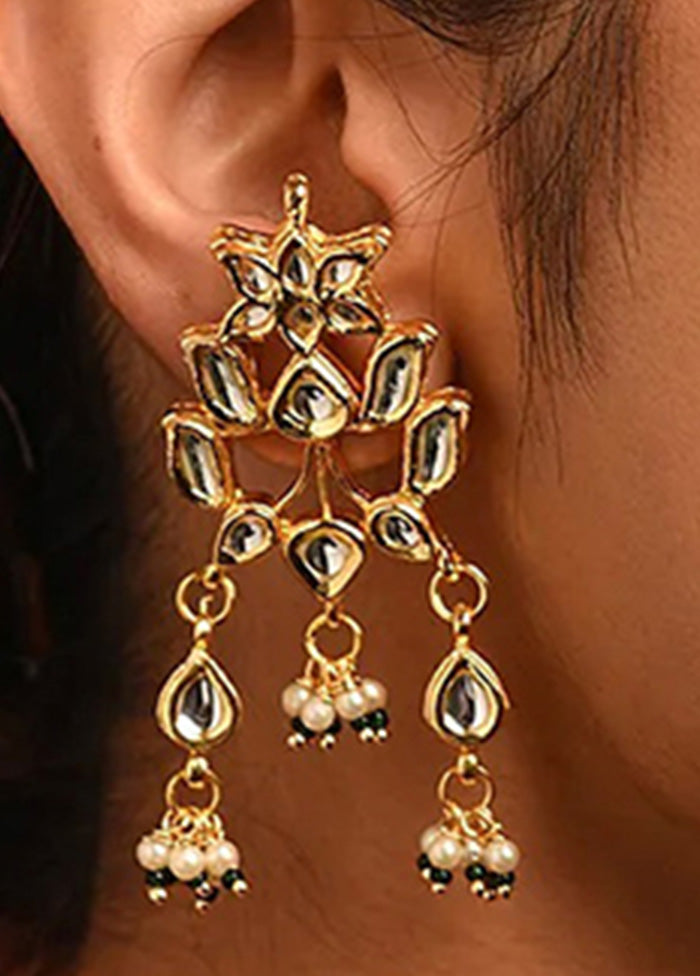 Gold Tone Kundan Earrings - Indian Silk House Agencies