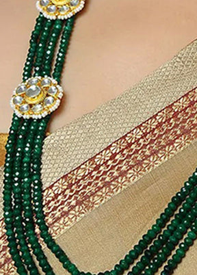 Green Gold Tone Kundan Beaded Necklace With Earrings - Indian Silk House Agencies