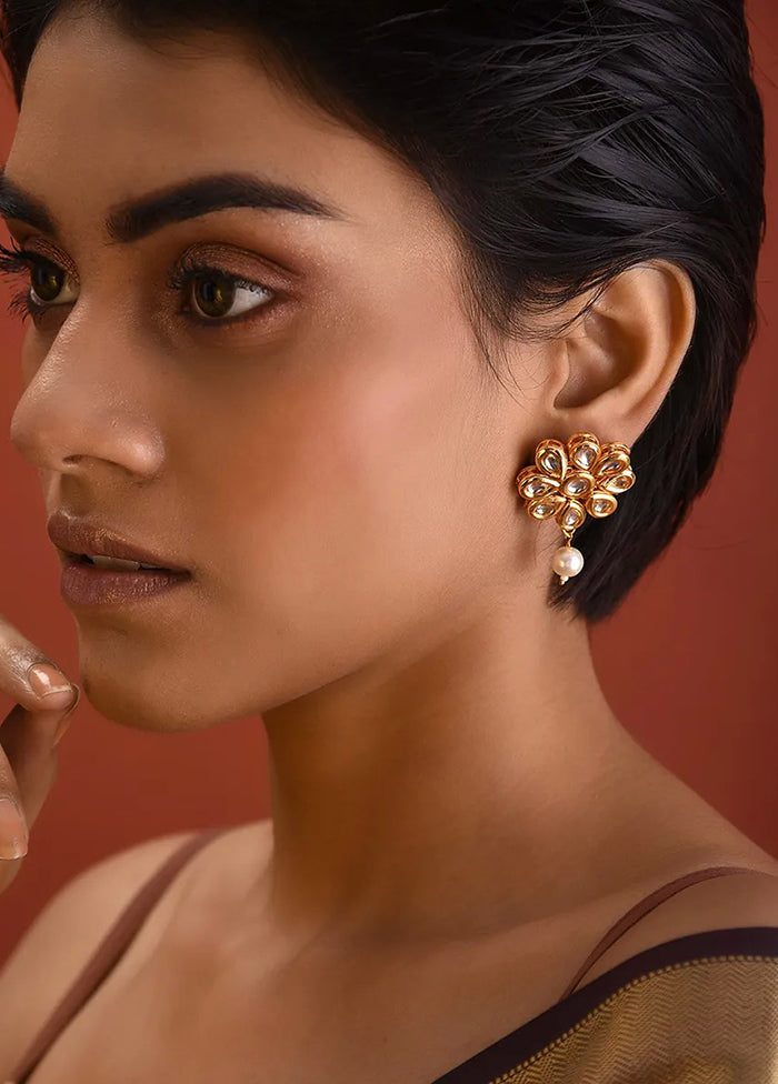 Gold Tone Kundan Earrings With Pearls - Indian Silk House Agencies