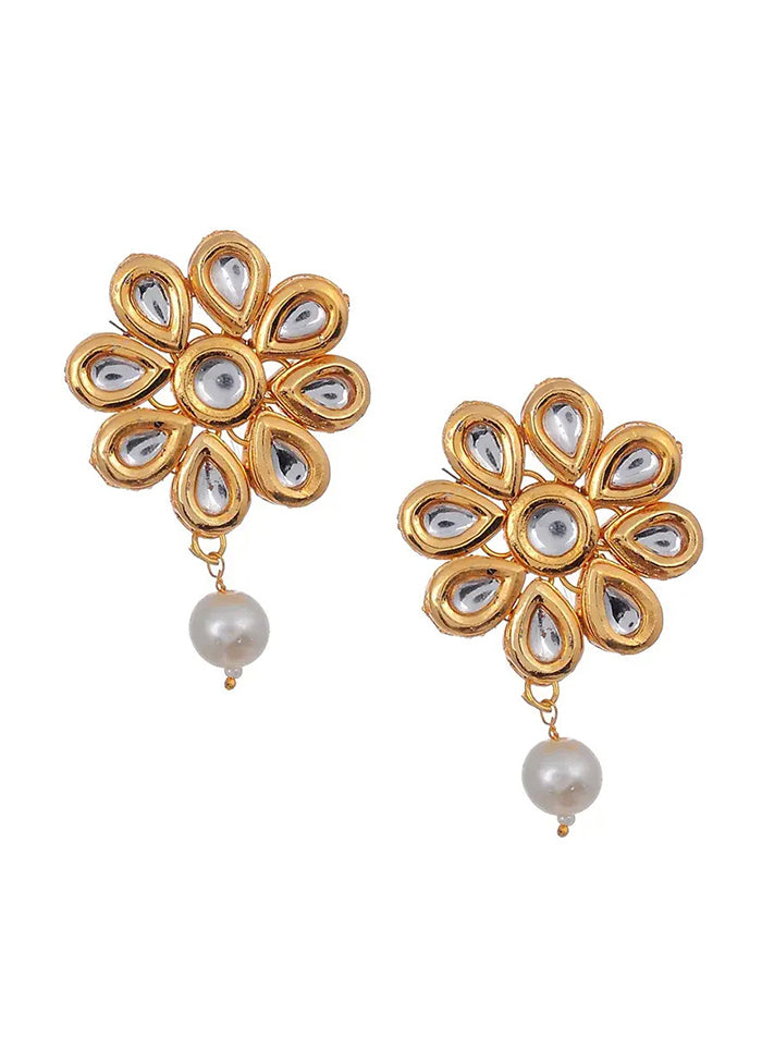 Gold Tone Kundan Earrings With Pearls - Indian Silk House Agencies