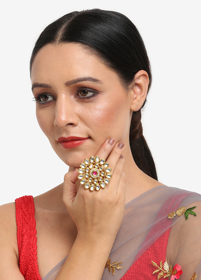 Gold Plated Kundan Finger Ring - Indian Silk House Agencies