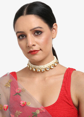 Purple Banarasi Saree & Kundan Necklace Combo