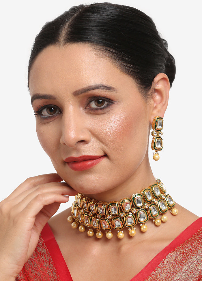 Meenakari Kundan Choker Necklace Set With Earrings - Indian Silk House Agencies